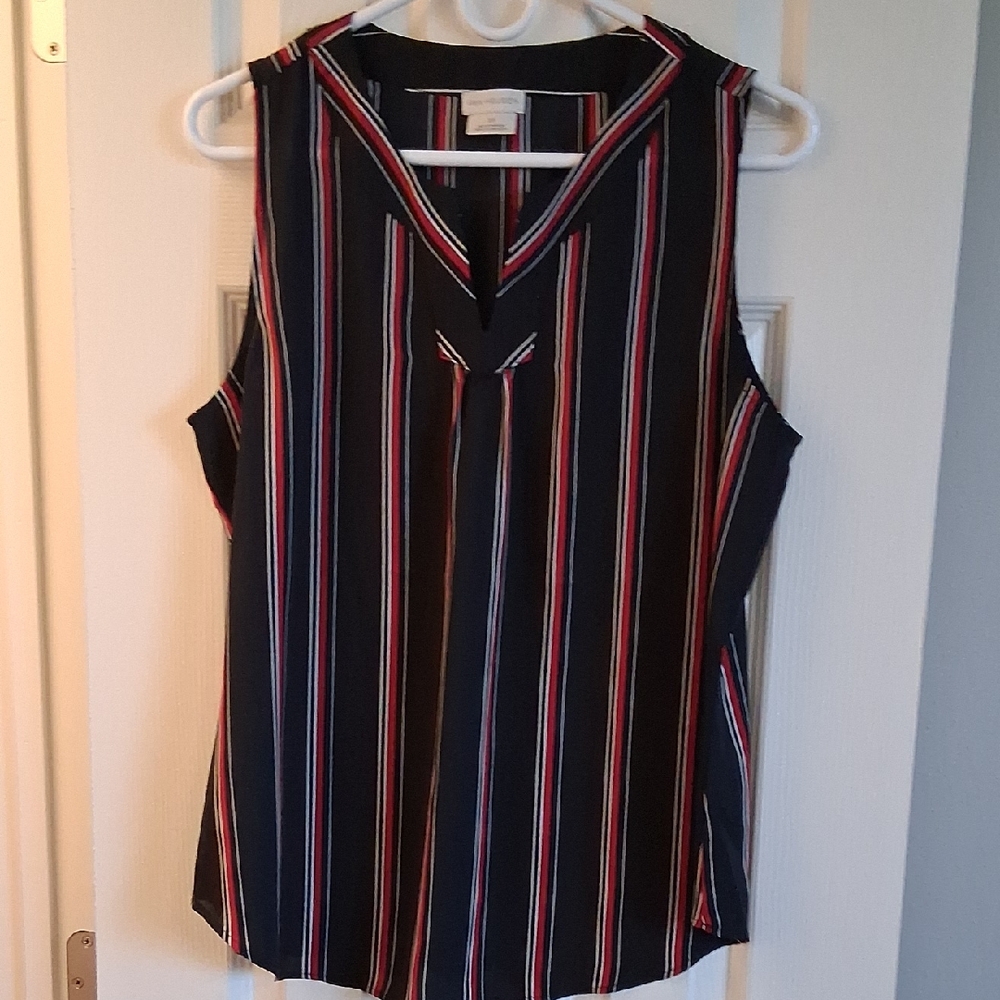 Van Heusen Black Red White Striped Sleeveless Blouse